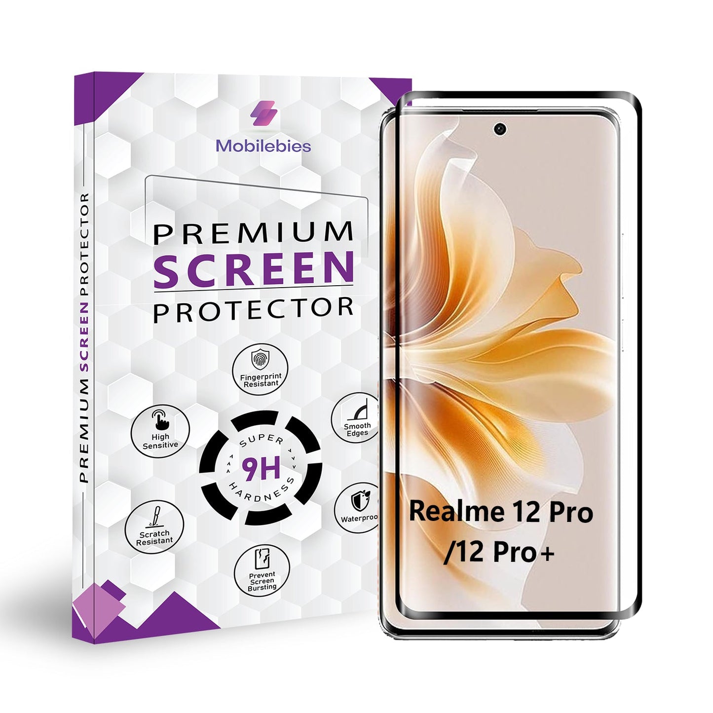 Realme 12 Pro / Realme 12 Pro+ Full Glue Curved Screen Protector-Mobilebies.in