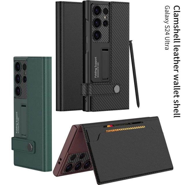 Samsung Galaxy S24 Ultra Leather Flip Cover With Bracket Stand Mobile Phone Case - Mobilebies.in