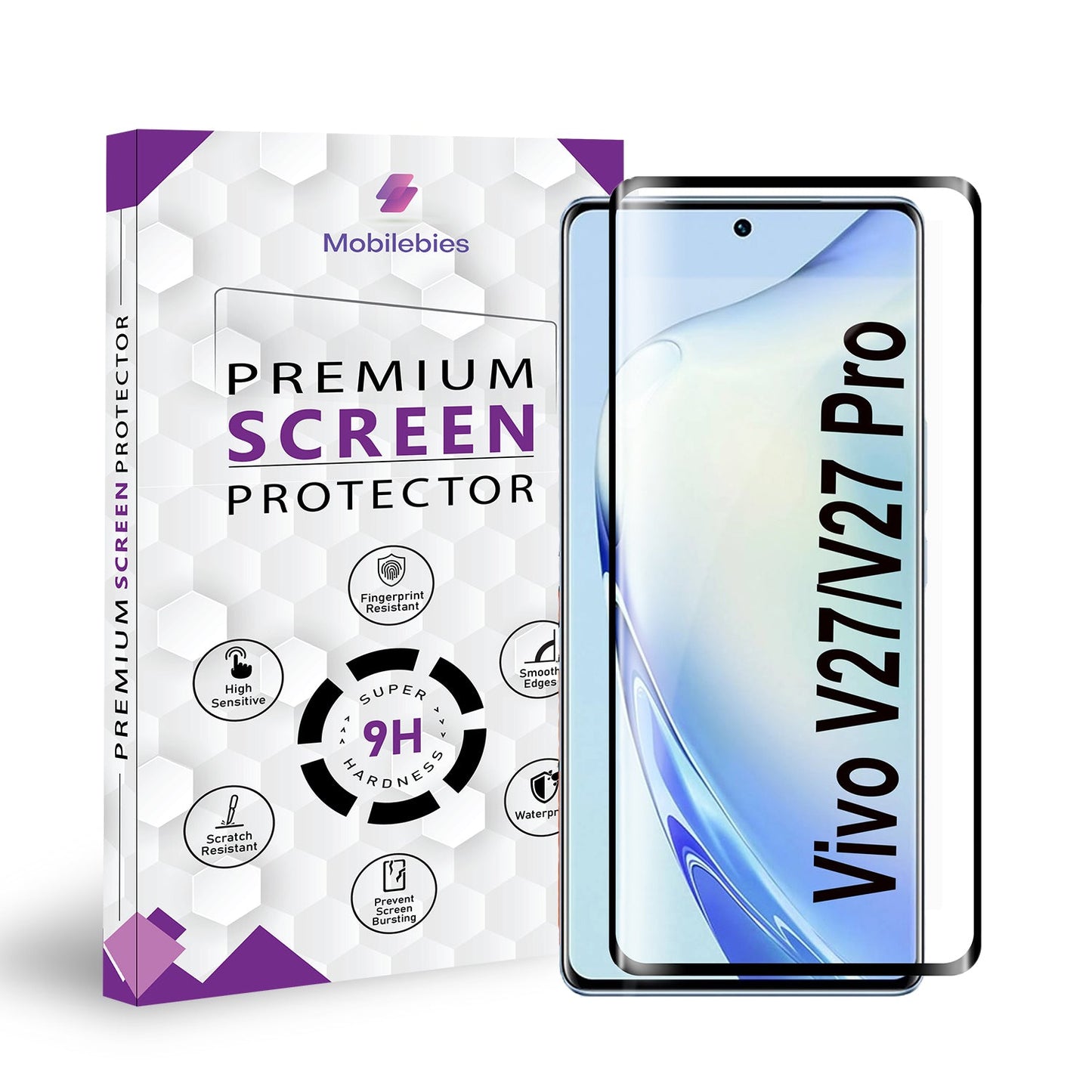 Vivo V27 Pro Full Glue Curved Screen Protector Tempered Glass-Mobilebies.in