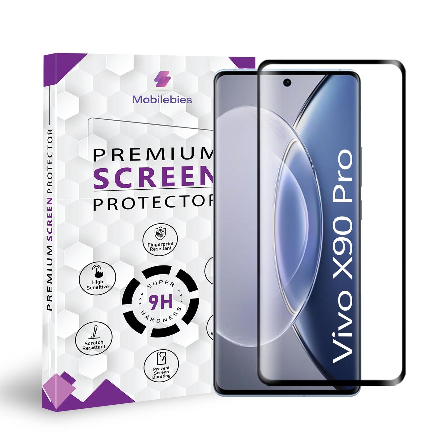 Vivo X90 Pro Full Glue Curved Screen Protector Tempered Glass - Mobilebies.in